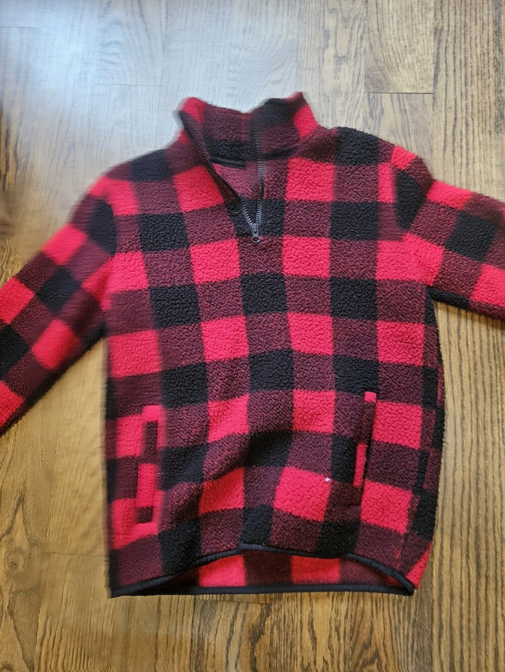 Red & Black Buffalo Plaid Quarter-Zip Sherpa Pullover